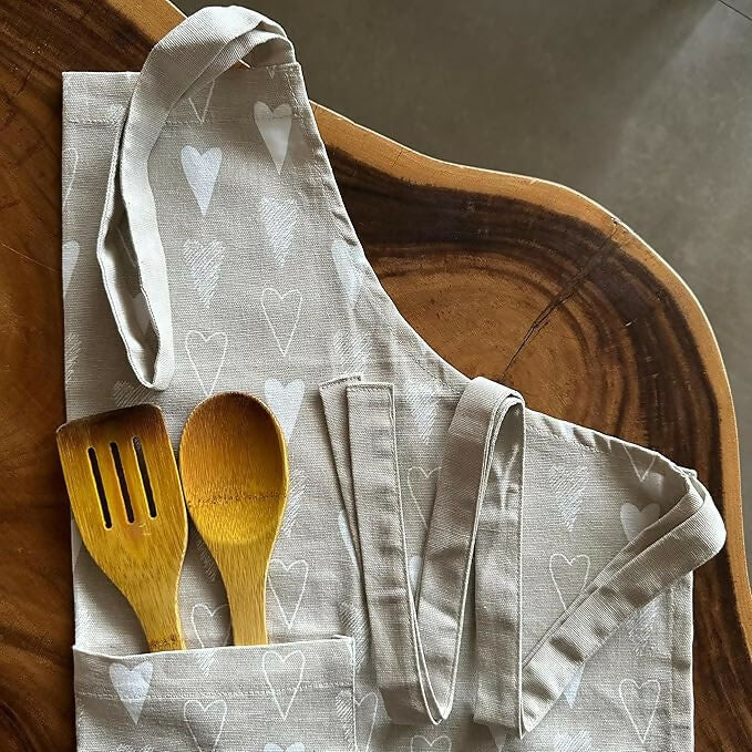 Oak & Lily 100% Cotton Kitchen Apron-Beige and Ivory