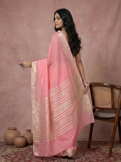 Anaita Pink Cotton Saree With Blouse