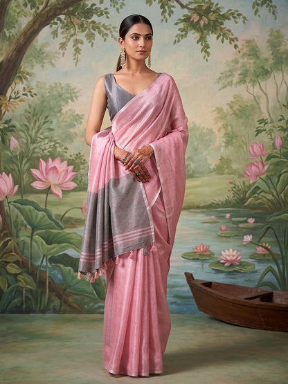 Anaita Pink Tissue Saree With Blouse