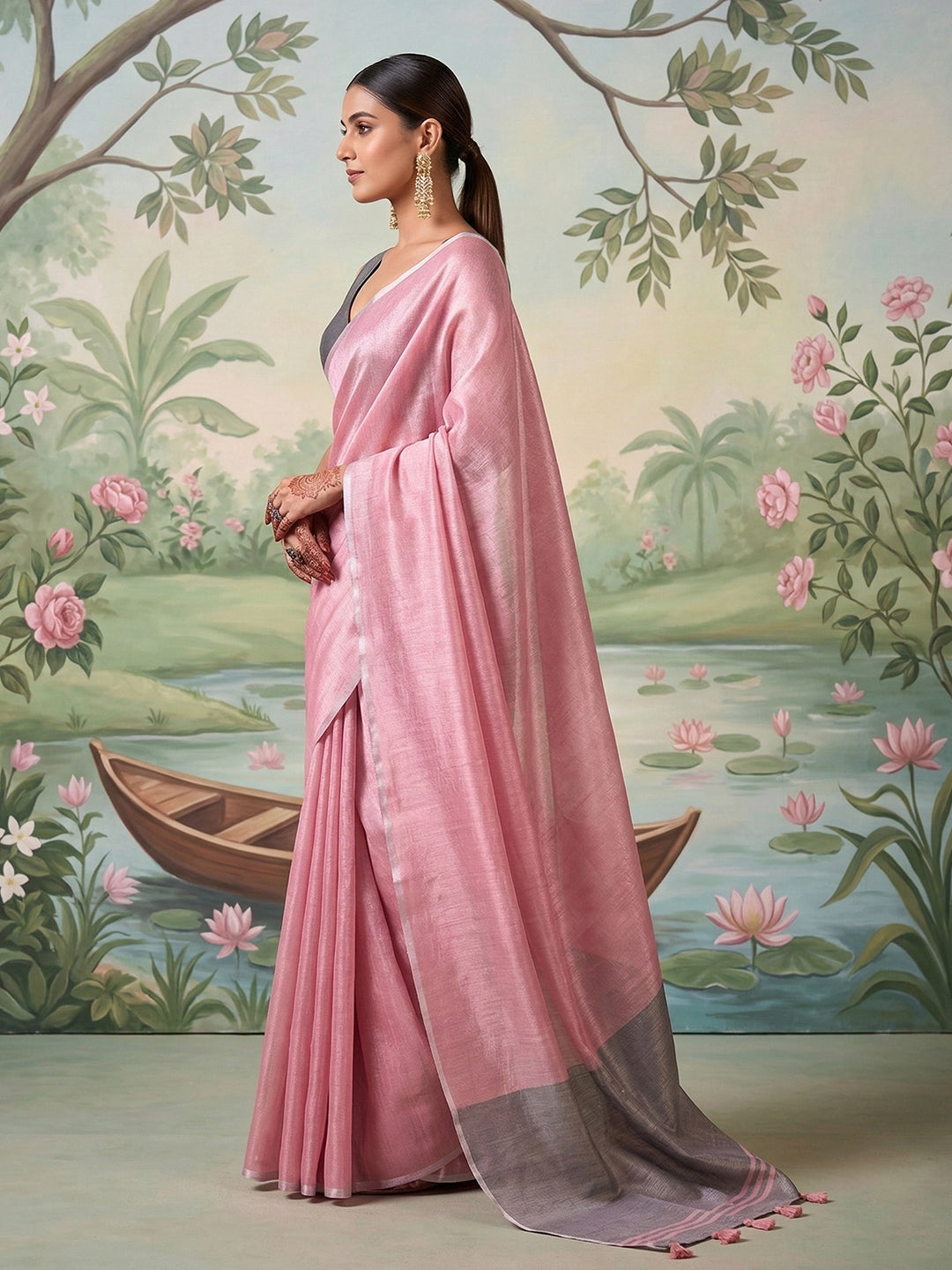 Anaita Pink Tissue Saree With Blouse