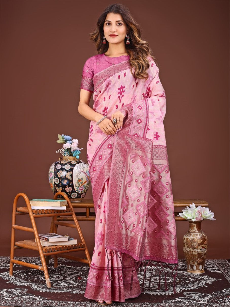 Anaita Pink Banarasi Silk Saree With Blouse