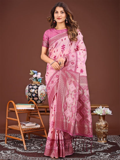 Anaita Pink Banarasi Silk Saree With Blouse