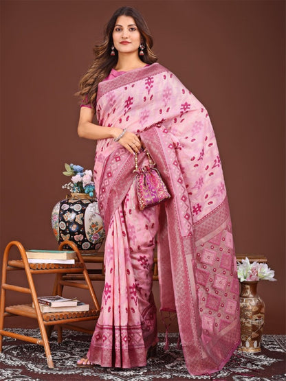 Anaita Pink Banarasi Silk Saree With Blouse