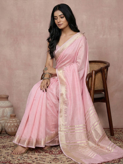 Anaita Pink Cotton Saree With Blouse