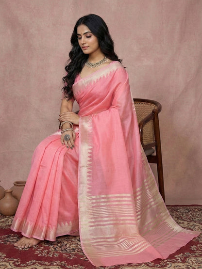 Anaita Pink Cotton Saree With Blouse
