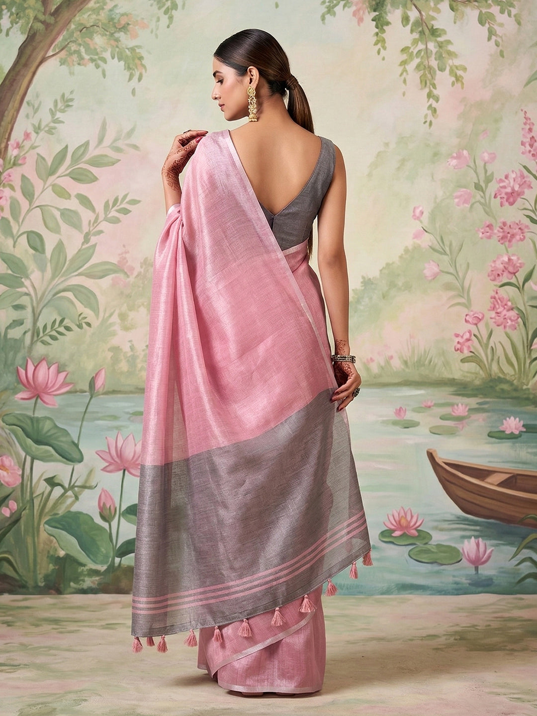 Anaita Pink Tissue Saree With Blouse