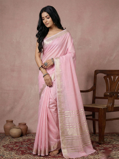 Anaita Pink Cotton Saree With Blouse