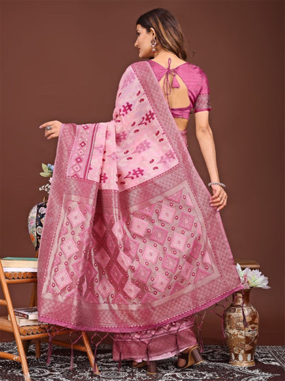 Anaita Pink Banarasi Silk Saree With Blouse