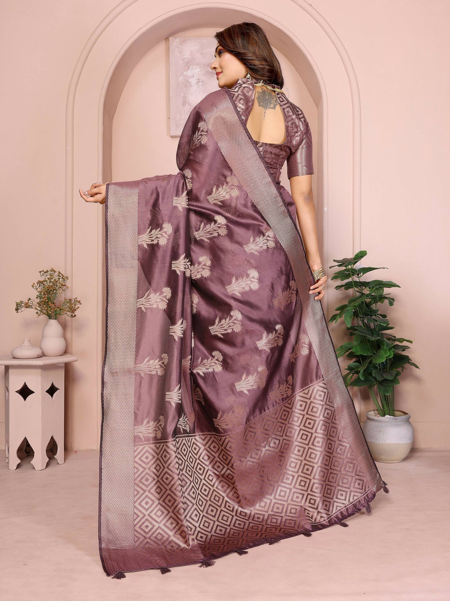 Aastha Fashion Purple Soft Organza Silk Weaving Saree