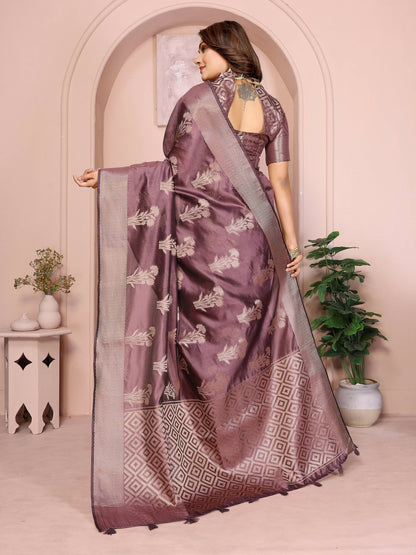 Aastha Fashion Purple Soft Organza Silk Weaving Saree