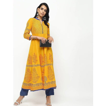 Cheera Front Contrast Butning And Beautiful Block Print Design Anarkali Kurta