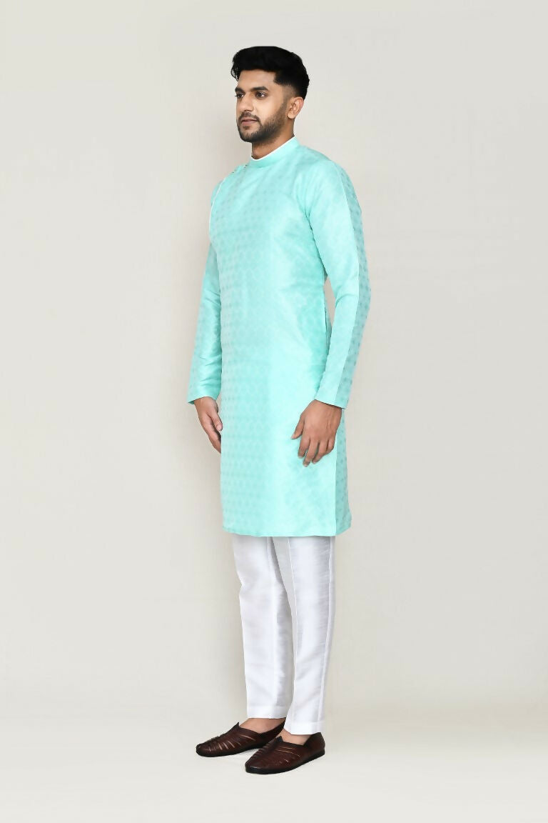 Joban Fashion Green Colored Jacquard Fabric Kurta With Straight Fit Pant