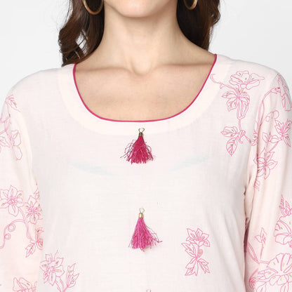 Cheera Hand Block Print Cream & Magenta Straight Kurta With Palazzo (MAAI-080K)