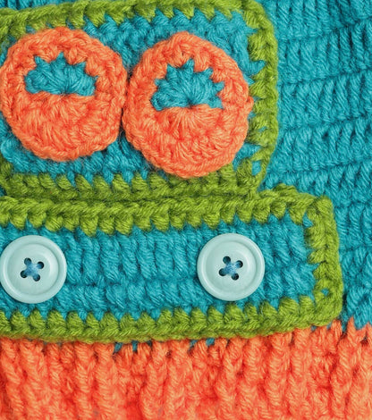 Chutput Kids Woollen Hand Knitted robot Detail Cap - Sea Green