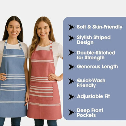 Varde Waterproof Chef Apron With 2 Pockets-Rock Blue & Light Mauve (Pack of 2)