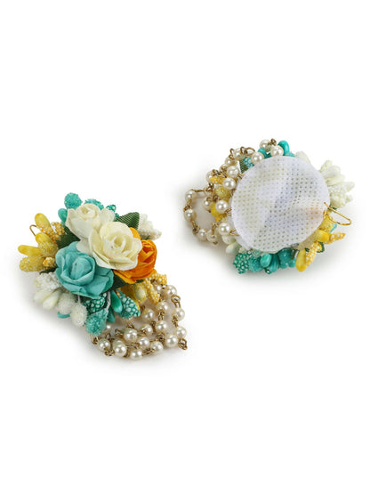 Flower Jewellery Gold-Polished Turquoise Blue Floral Jewellery Set - Ruby Raang