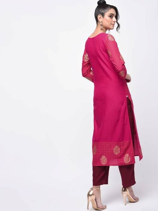 Aniyah Cotton Block Printed Pink Color Straight Kurta (AN-136K)