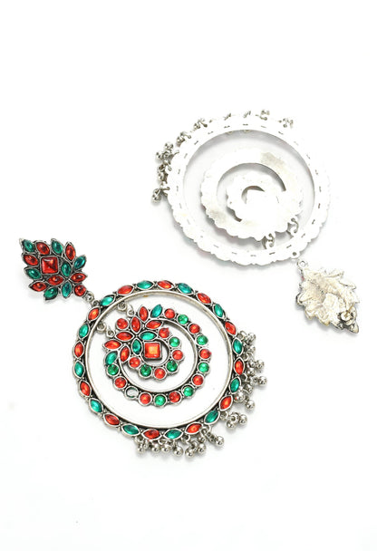 Mominos Fashion Johar Kamal Women's Red & Green Kundan Circles Earrings