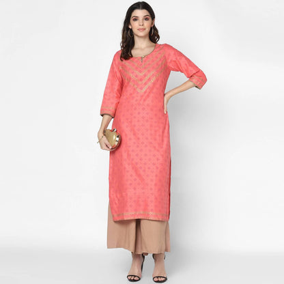 Cheera Hand Block Print Pitch & Skin Color Straight Kurta With Palazzo (MAAI-072K)