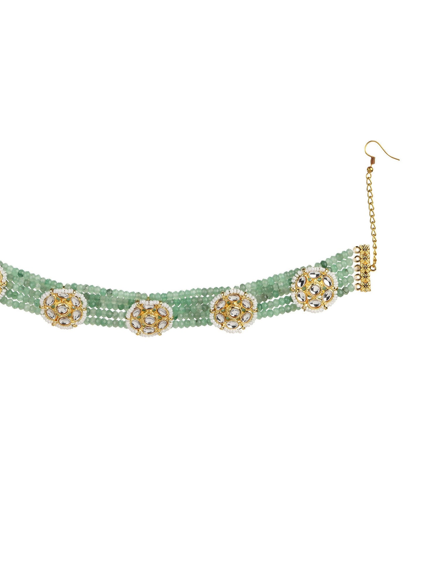 Gold-Polished Green Kundan Studded Headband - Ruby Raang