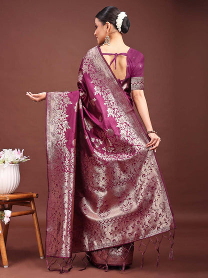 Anaita Purple Banarasi Silk Woven Work Saree With Blouse