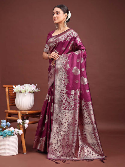 Anaita Purple Banarasi Silk Woven Work Saree With Blouse