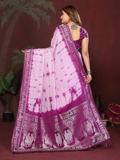 Anaita Purple Zari Weaving Work Satin Silk Saree With Blouse