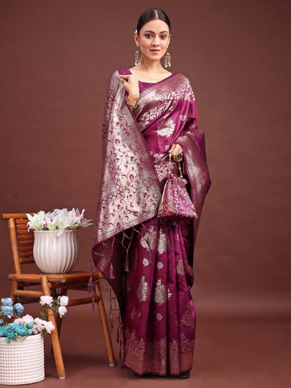 Anaita Purple Banarasi Silk Woven Work Saree With Blouse
