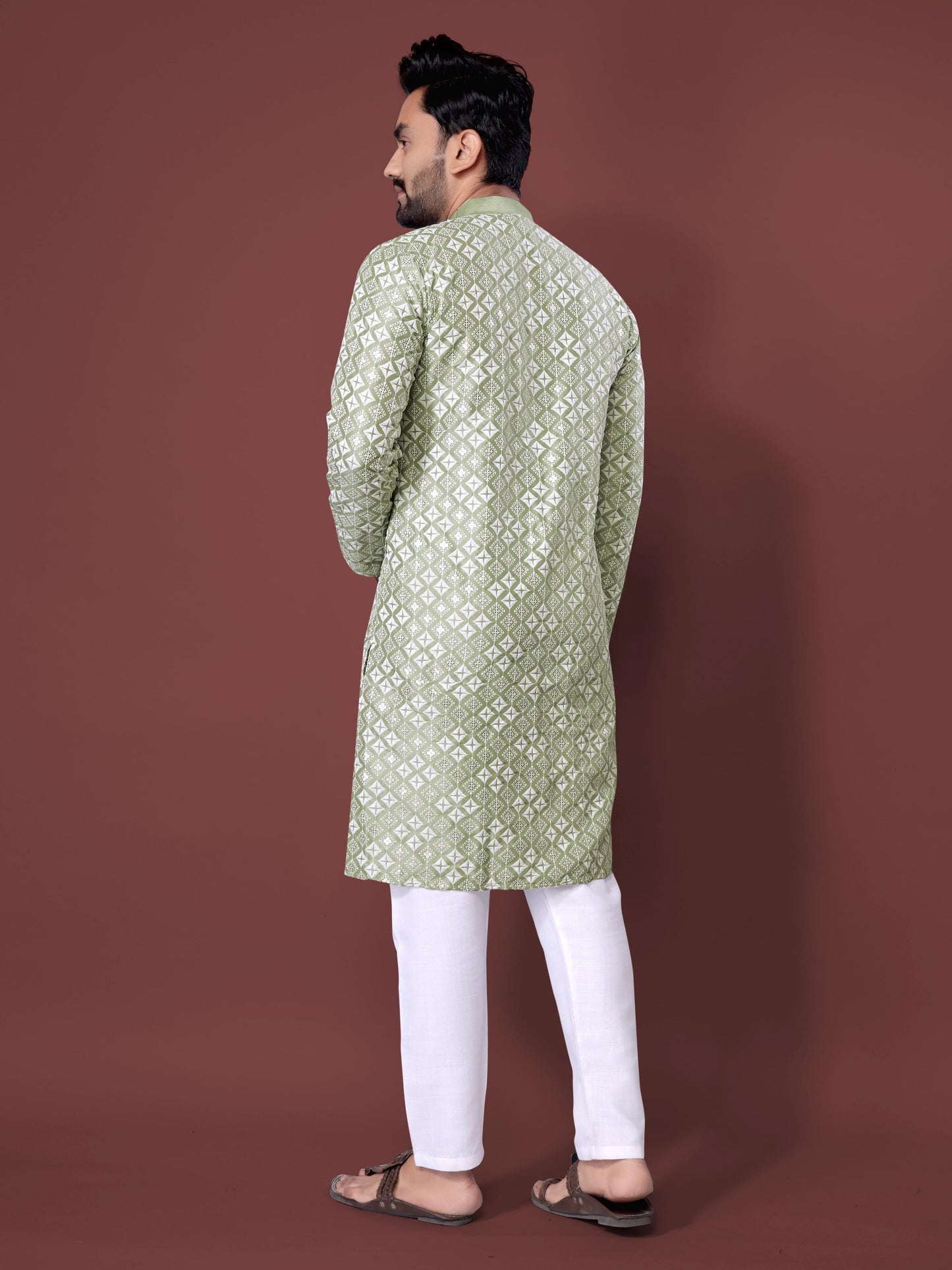 Neera Trendz Olive Soft Silk Embroidered Men's Kurta Pyjama