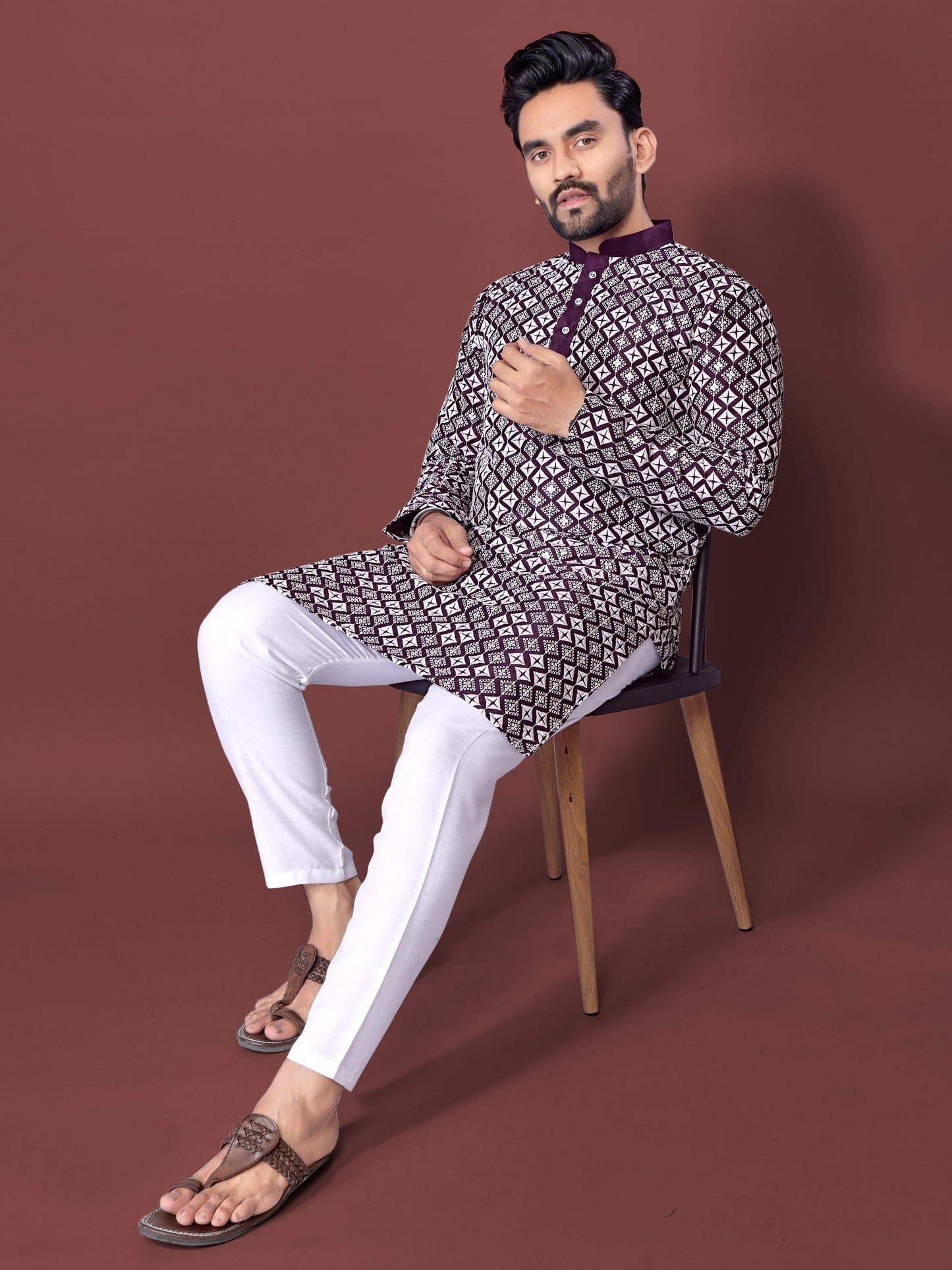 Neera Trendz Purple Soft Silk Embroidered Men's Kurta Pyjama