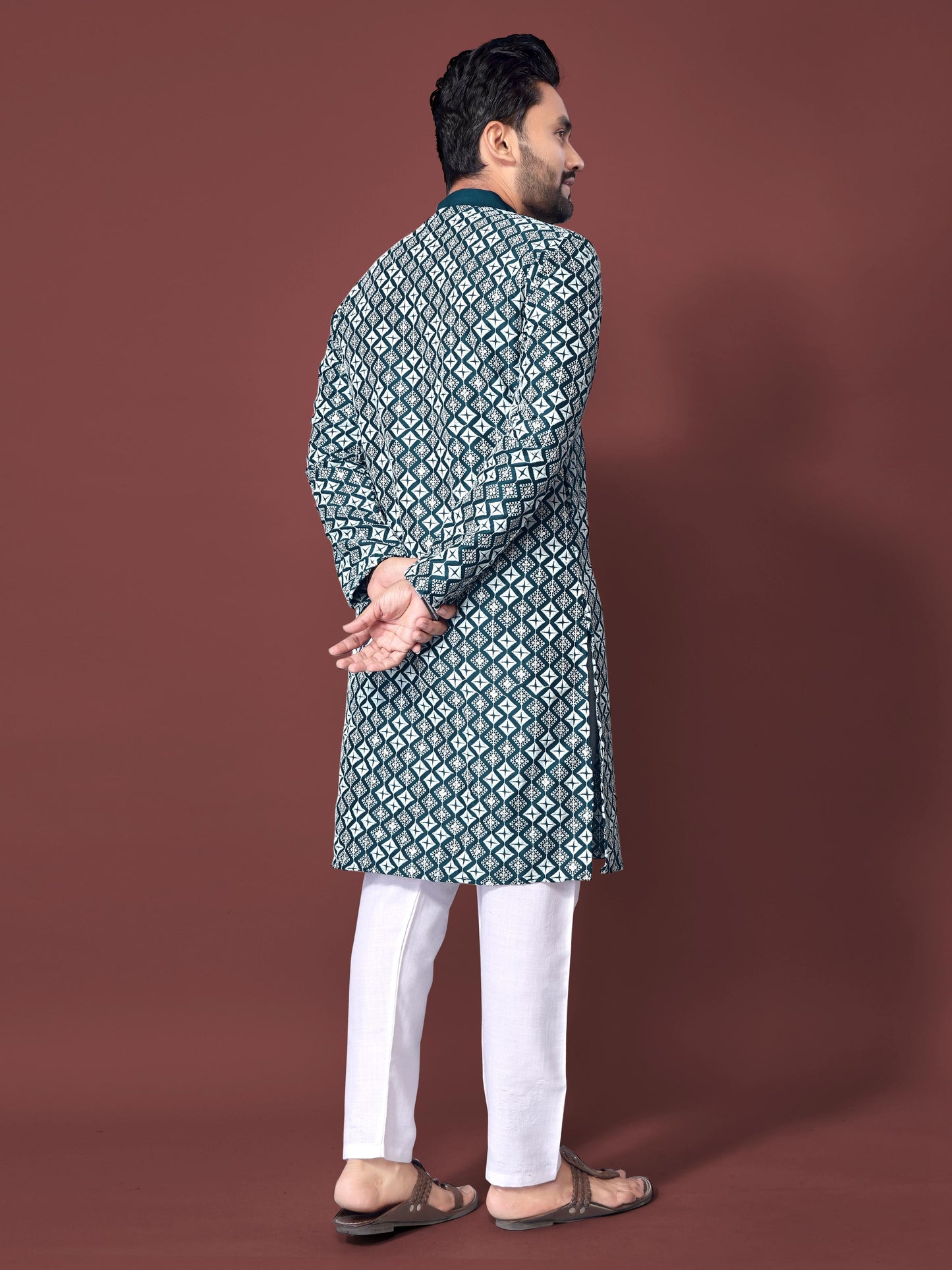 Neera Trendz Teal Soft Silk Embroidered Men's Kurta Pyjama