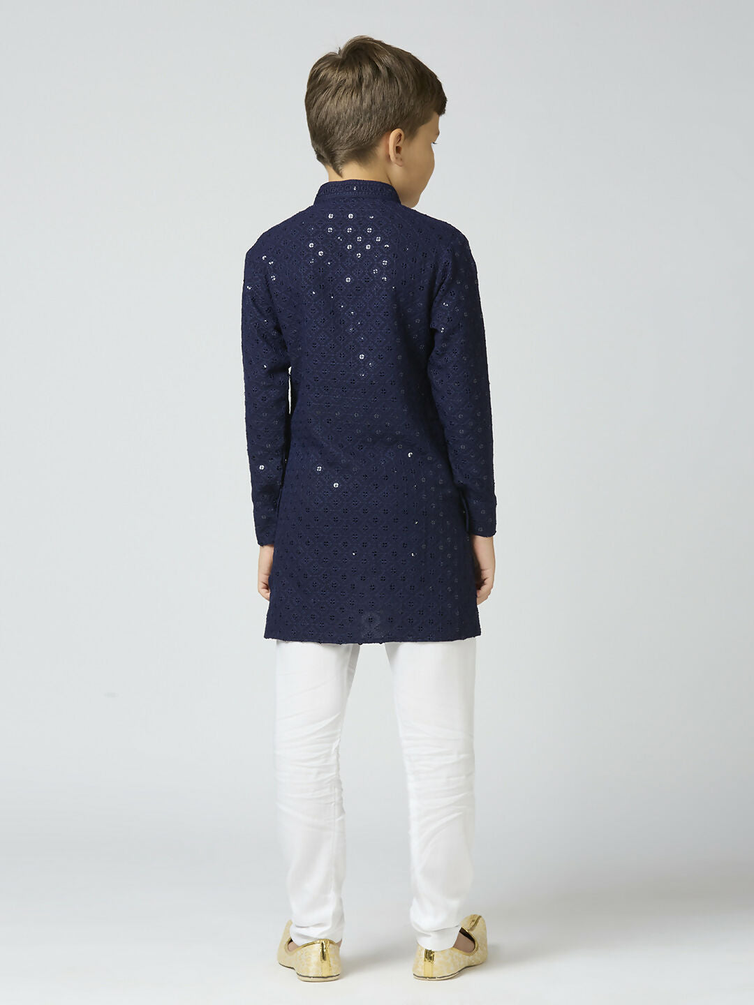 Joban Fashion Kids Island Full Sleeves Cotton Kurta and Pyjama Set with Sequin work - Navy Blue