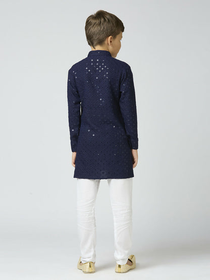 Joban Fashion Kids Island Full Sleeves Cotton Kurta and Pyjama Set with Sequin work - Navy Blue