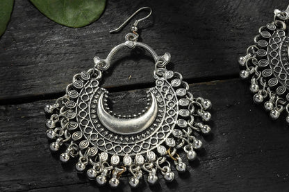 Mominos Fashion Johar Kamal Oxidised Silver-Plated Chandbali Earrings