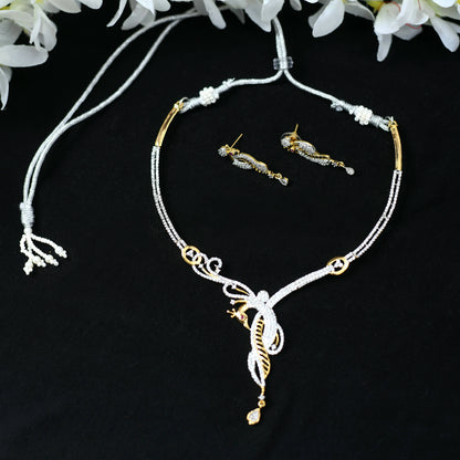 Mominos Fashion Johar Kamal Silver-Plated American Diamond Choker Set