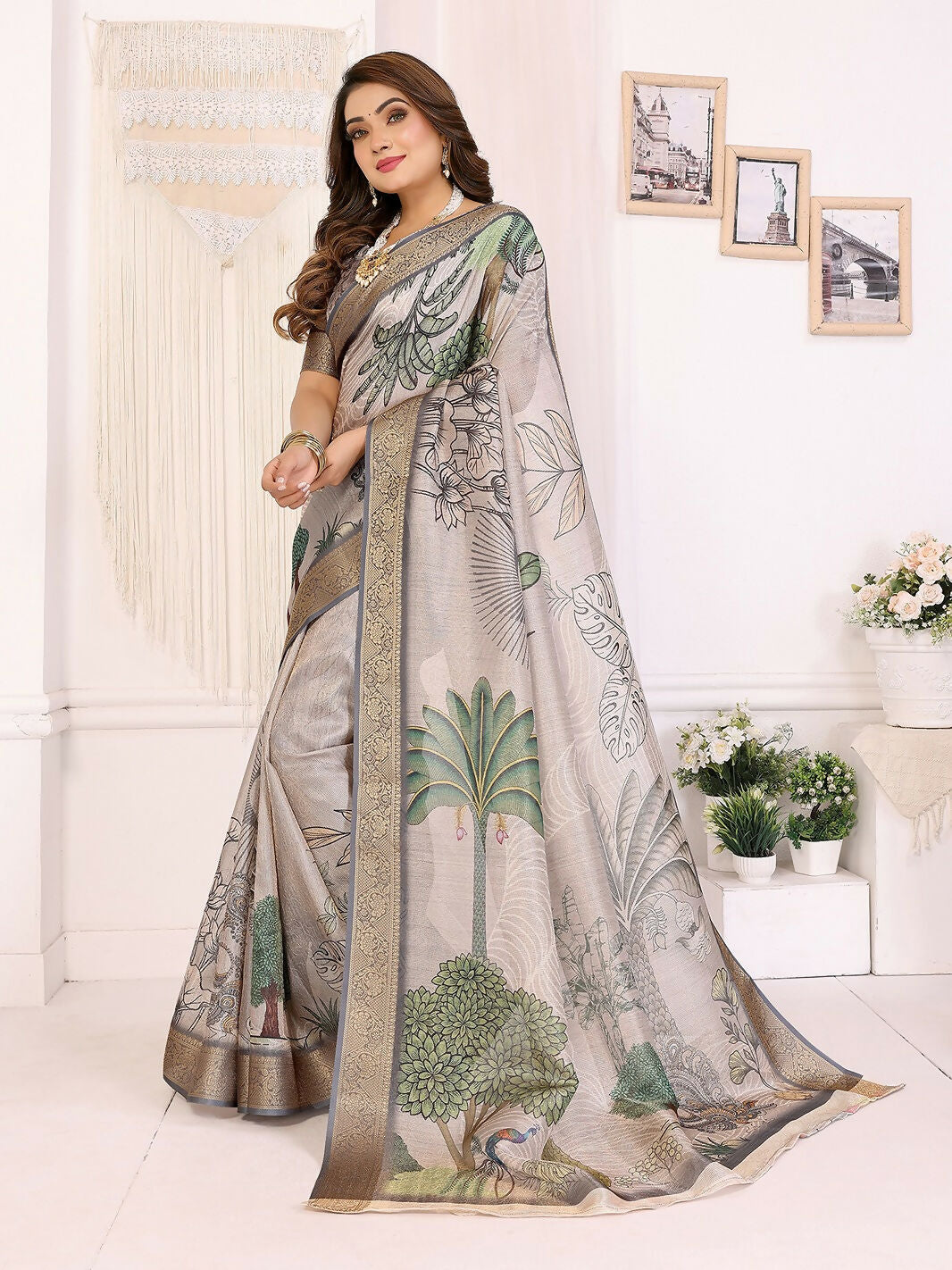 Joban Fashion Mutlicolor Art Print pattern Banarasi Silk Sarees