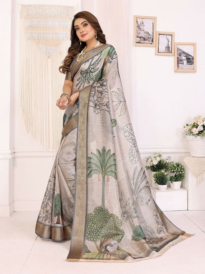 Joban Fashion Mutlicolor Art Print pattern Banarasi Silk Sarees