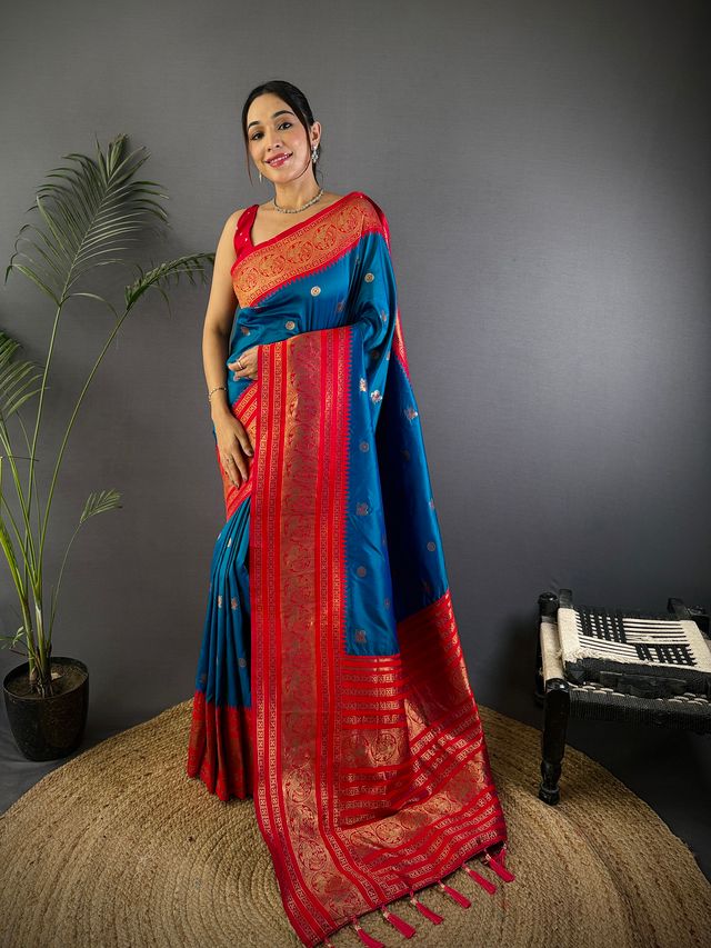 Elora Royal Blue Soft Silk Small Butti Zari Weaving Banarasi Saree With Woven Designer Saree