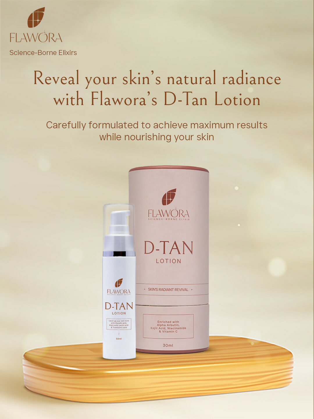 Flawora Set of 24k Golden Glow Face Serum and D-Tan Lotion