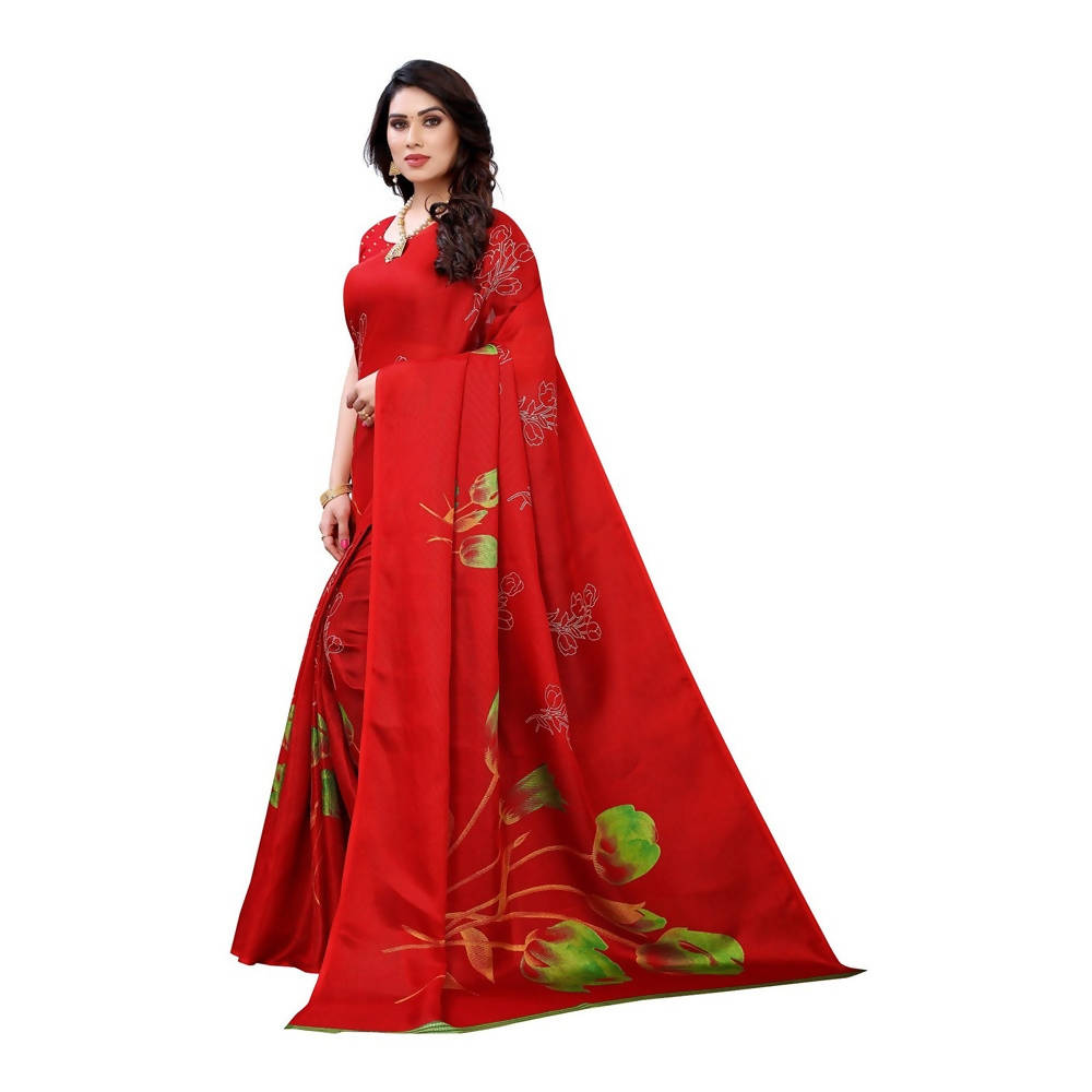 Vamika Printed Jute Silk Red Saree (Elisa Red)