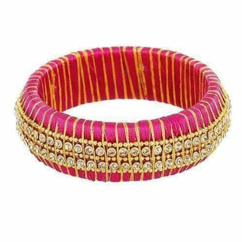 Double Line with White Stone Pink Color Bangle - Single Bangle