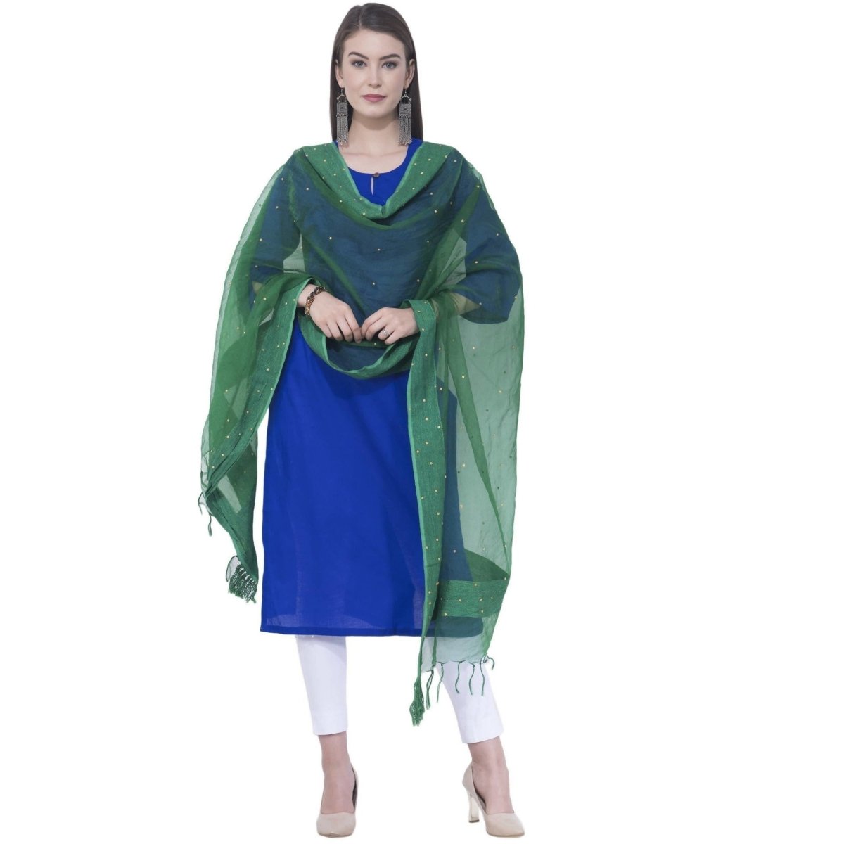 A R Silk Rama Green Color Chandna Orgenza Cotton Dupattas and Chunnis