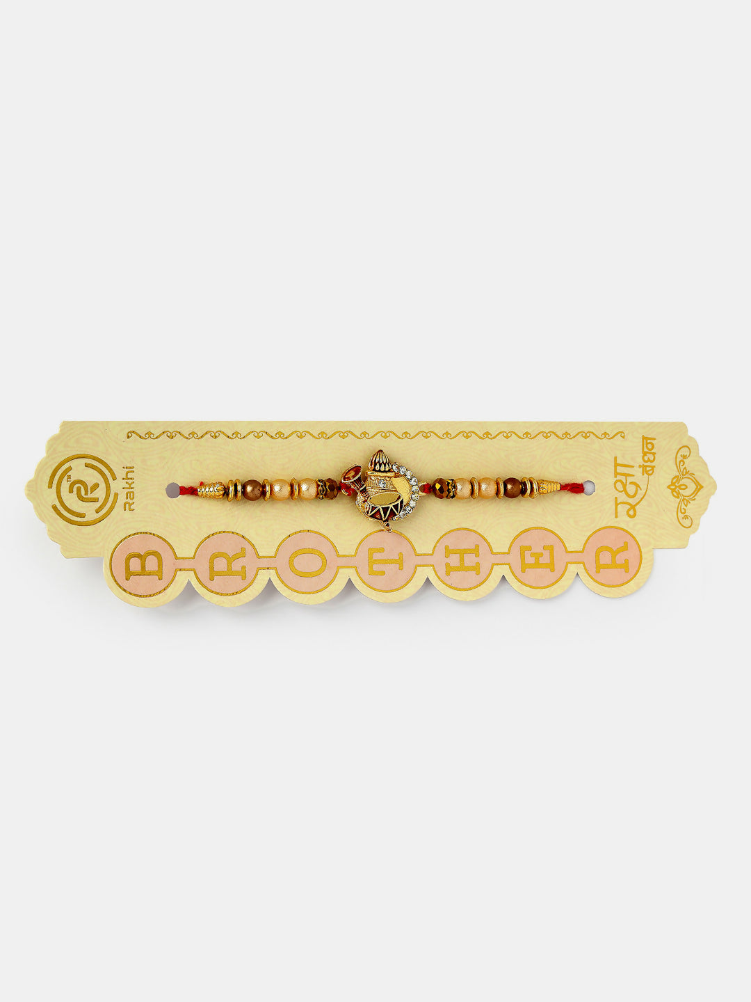 NVR Women & Men Set of 2 Gold Artificial beads Bhaiya Bhabhi Rakhi With Roli Chawal