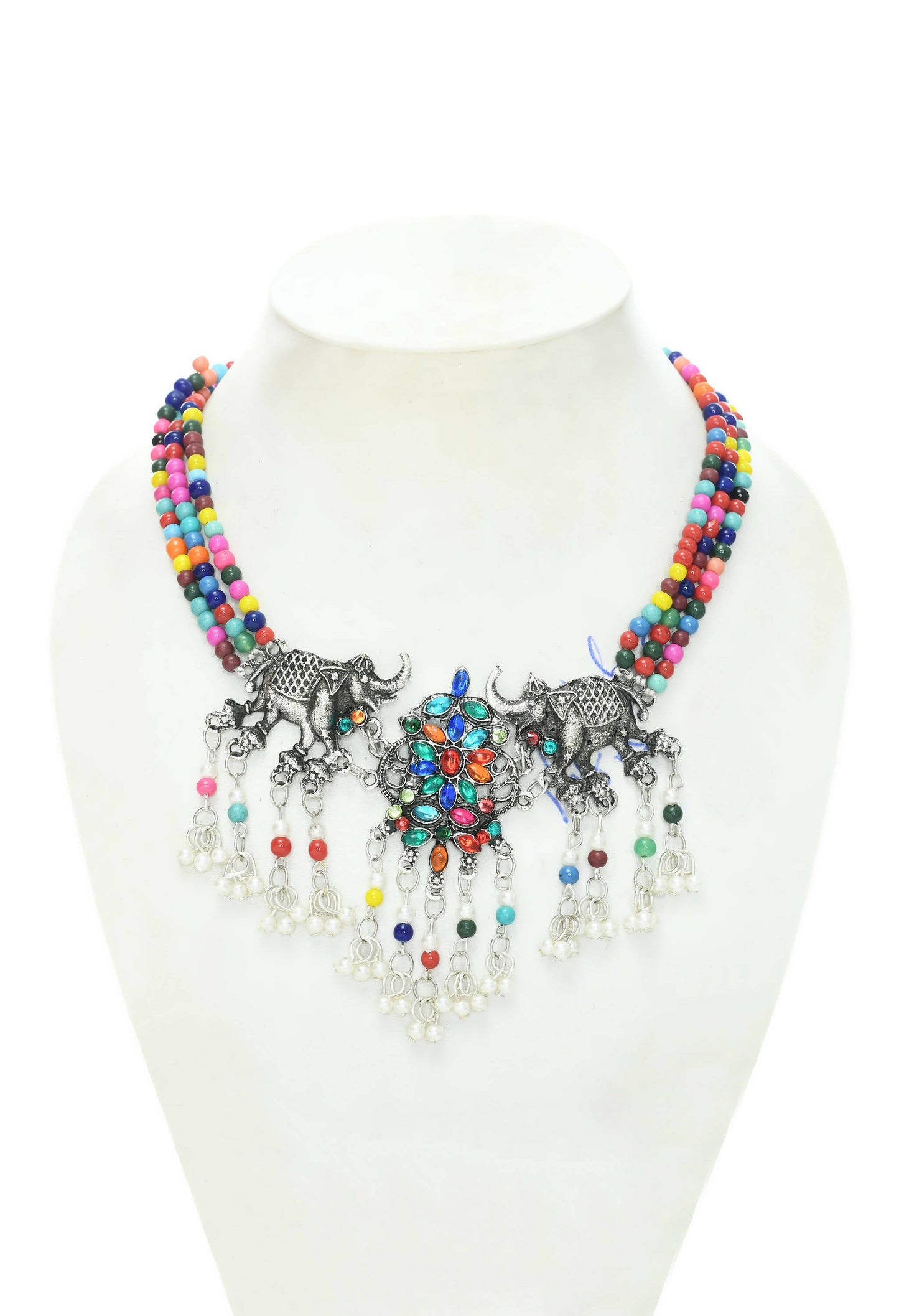 Mominos Fashion Johar Kamal Silver-Plated Brass Finish Elephant Design Choker For Women (Multi)
