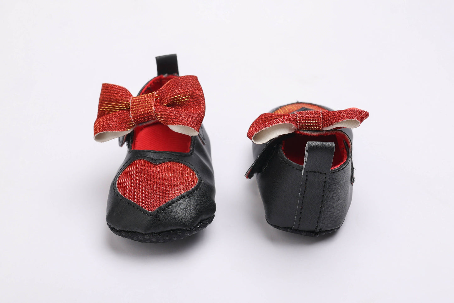 Tiny Bugs Girls Heart Bow Detailing Booties - Black & Red