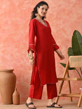 Sangria Women Floral Embroidered Cotton Kurta with Palazzo