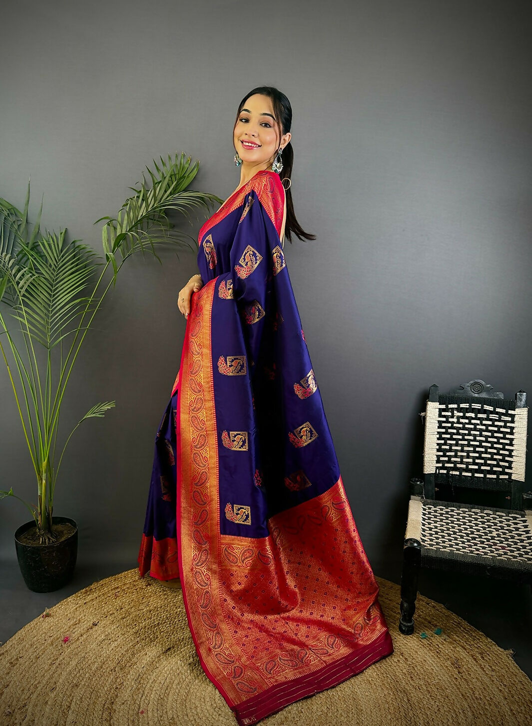 Joban Fashion Maroon Peacock Banarasi Silk Sarees