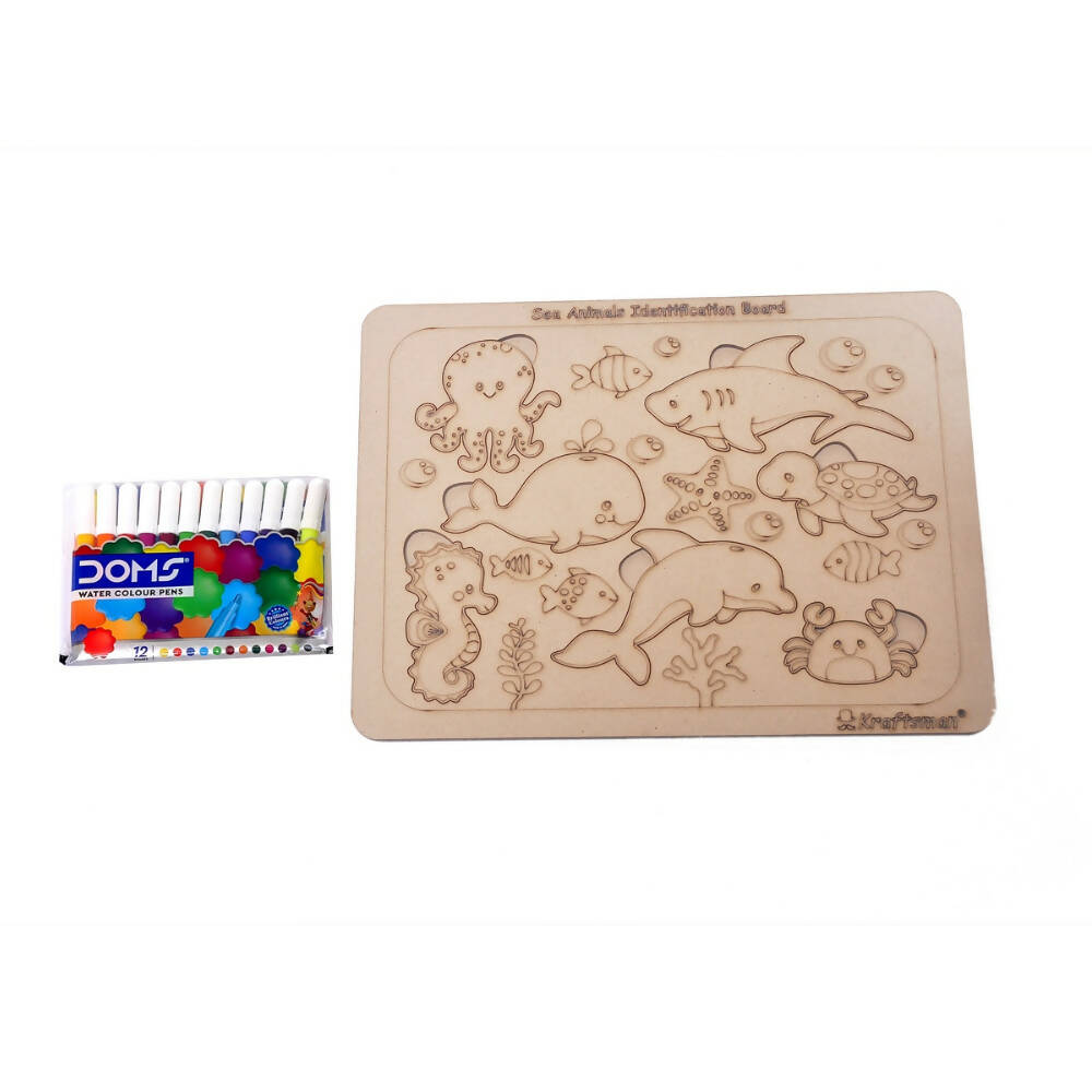 Kraftsman Sea Animals Identification Puzzle Board | Color Kit Included