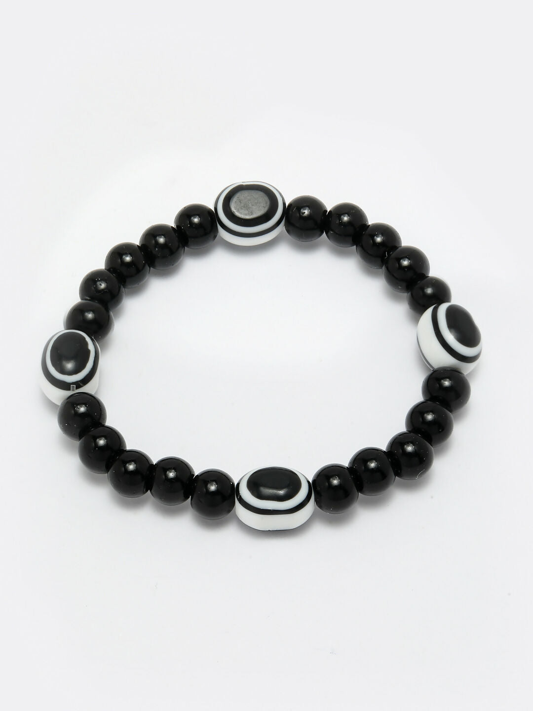 NVR Women & Men Black Evil Eye Elasticated Rakhi With Roli Chawal