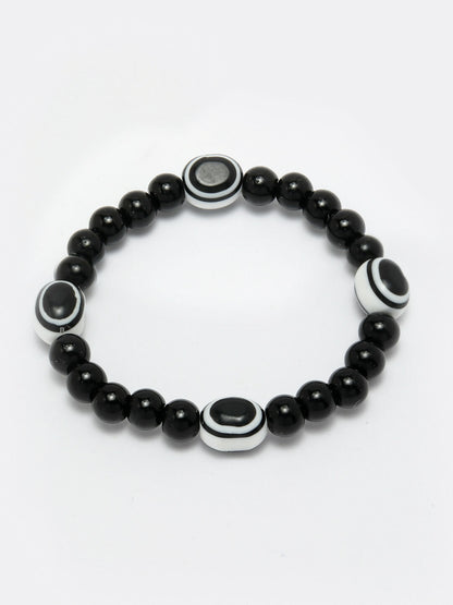 NVR Women & Men Black Evil Eye Elasticated Rakhi With Roli Chawal